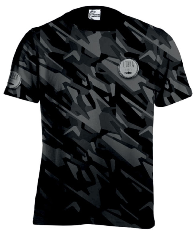 Libra Lures przod zawodnicza koszulka termoaktywna z krotkim rekawem black version informacyjny